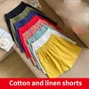 Shorts Pour Femmes D'été Coton Et Lin Décontracté Maison Jaune Vert Pour Femme En Gros