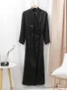 Women's Sleepwear Restve Elegant Women Robes With Sashes Black Three Quarter Sleeve Bathrobe Female Summer Casual Home Robe Satin Nightwear