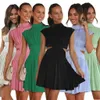 Basic Casual Jurken Elegante vrouwen Sexy Zomer Solid Sweet Sweetheart Wrap Up Stand Hals Open Taille Korte Jurk Vestido Mujer SXL