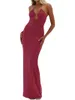Casual Dresses Women s Summer Long Evening Dress Solid Color Open Back Halter Neck Fitted Spaghetti Strap