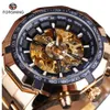 Forsining Sport Racing Series scheletro in acciaio inossidabile quadrante dorato nero orologi di lusso di marca superiore orologio automatico da uomo orologio da uomo332n