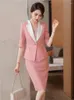 Robe de deux pièces femmes jupe formelle costume printemps automne rose noir un bouton bureau dames élégant blazer dos fendu midi chic 2 ensemble