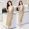 Robe de deux pièces Style chinois Ensembles assortis Manteaux et jupes pour femmes 2023 Vêtements Tenues Petits Blazers Jupes crayon mi-crayon Chic