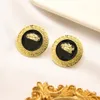 Simple 18k Gold Plated 925 Silver Luxury Brand Designers Letters Stud Earrings Geometric Famous Women Black Head Earring Wedding Party Jewerlry Gifts