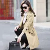 Casacos de Trench das Mulheres 2023 Primavera Outono Mulheres Sólidas Manga Longa Elegante Officeengland Estilo Senhora Casaco Turn Down Collar Roupas Overcoat