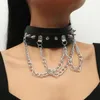 Gargantilha punk colar colar de couro ajustável pescoço corrente rock metal neckband feminino