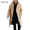 Heren Wolmixen Vintage Grote Kraagjassen Heren Winter Warme Dikke Windjacks Herenkleding Mode Losse Lange Bovenkleding Streetwear 230927