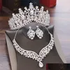 Conjuntos de jóias Kmvexo Barroco Crystal Water Drop Bridal Tiaras Crown Colar Brincos Noiva Dubai Set 221109 Entrega Dh7ot