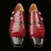 Sapatos de vestido Leimanxiniu Manual Escova Cor Crocodilo Couro para Masculino Apontado Top Genuine Sole Homens Formal