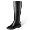 Designer Boots Over The Knee Boots Large Size Square Toe Low Heel Black White High Quality Autumn Winter Side Zipper PU High Quality Boots Luxury Brand