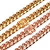 2018 New 8mm 10mm 12mm 14mm Stainless Steel Curb Cuban Chain Necklace Boys Mens Fashion Chain Dragon Clasp Gold RoseGold jewelry231s