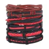 Bangle Vintage Wristband Multi-Layer Punk Gothic Red Pu Leather Armband Handgjorda damer Herrsmycken Festfödelsevisor