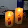 Ljus Jesus Christ Lamp ledde Tealight Romantic Pillar Light Creative Flameless Electronic Candle Battery Operated Drop 230921