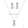 Jewelry Sets Hadiyanatrendy Lady Micro Inlaid Pendant Earrings Set Simple Pearl Aaa Cubic Zirconia Necklace Party Gift Tz8094 Drop De Dhpba