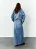 Fashion with Pockets Front Split Denim Skirt Women 2023 High Waist Straight Skirt Women Vintage Faded Slit Long Dresses