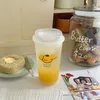 Water Bottles Korean Plastic Bottle For Ice Coffee Juice Milk Cute Frosted Reusable Bubble Tea Cups With Lid