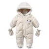 Macacões estilo coreano bebê menino inverno macacão dos desenhos animados urso mais veludo infantil menino casaco criança menina snowsuit bebê inverno romper outfit 230927