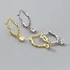 Серьги-кольца из стерлингового серебра 925 пробы, мини-волнистые квадратные цирконы для женщин и девочек, простой пирсинг золотого цвета
