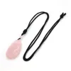 Pendant Necklaces Natural Rose Pink Quartz Water Drop Stone Healing Crystal Reiki Adjustable Long Black Chain Necklace For Women