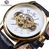 Forsining Skeleton White Golden Display Luminous Men's Openwork Watches Top Brand Luxury Mechanical Wristwatch Transparent Ca170G