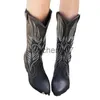 Stövlar 2022 Kvinnor Mid Calf Western Boots Cowboy Point Toe Knee High Pull On Boots Ladies Fashion Leather Motorcykel Boots Botas Mujer X0928