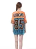 Abiti da festa Cheerleader Abbigliamento per spettacoli teatrali Sciolto oversize causale 85 Letter Shift T-shirt con paillettes Mini abito Hip-Hop T-shirt lunga