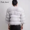 Women's Fur Faux Fur Pink Java QC1801 real fur coat women winter thick fur jacket short fur coat wholesale genuine short sleeve 230927