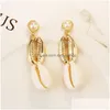 Dangle Chandelier Korean Trend Conch Marine Alloy Natural Shell Pearl Gold Earrings Fashion Exquisite Casual Retro Holiday Morrocan St Dhnj7