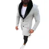 Trenchs pour hommes Manteaux pour hommes Manteau de fourrure col rabattu long manteau d'hiver vestes coupe-vent décontracté couleur unie vêtements d'extérieur mode laine