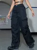 Женские брюки Y2K в стиле хип-хоп, в американском стиле, на выход, с карманами и клапаном, со рюшами, однотонные, широкие, прямые брюки-карго, уличная одежда 230927