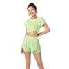 LU-1063 Женский спортивный костюм для йоги, одежда для фитнеса, свободные топы, летние шорты для спортзала, спортивный быстросохнущий комплект йоги для бега