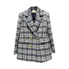 Damen-Wollmischungen, koreanische Mode, karierter Tweed-Blazer, Damen-Herbst-Vintage-Zweireiher, gesteppte Baumwolle, Anzugjacke, eleganter Lady-Chic-Mantel 230927