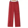 Pantalon automne bonne qualité femmes grande taille droite Cargo vêtements de sport rouge sable lavé coton pleine longueur pantalon