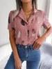 Women's Polos 2023 Summer European And American Temperament Suit Collar Feather Loose Short Sleeve Shirt Cross-border Clothing