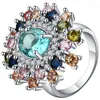 Wedding Rings Beautiful Cubic Zirconia Colorful Flower Female White Gold Filled Jewelry Unique For Women Bijoux Femme