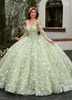 Sage Green Princess Quinceanera Dresses Luxury Butterfly Floral Sparkly Corset Prom Vestidos de 15 anos quinceaneras