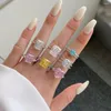 Bröllopsringar Kvinnors glänsande 925 Silver Luxury Square Heart Geometric Big Diamond Vintage Party Pink Blue Zircon Finger Ring