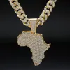 Collier pendentif carte de l'afrique en cristal pour femmes et hommes, accessoires Hip Hop, bijoux, ras du cou, chaîne à maillons cubains, cadeau 322S