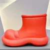 Outono e inverno feminino cor sólida cabeça redonda fundo plano botas de chuva antiderrapantes sapatos impermeáveis de borracha