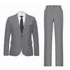 Men's Suits Attractive Anti-pilling Flap Pockets Comfortable Male Slim Notched Collar Suit Coat Straight Pants Set Formal Warm