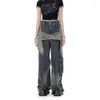 American Street High midja breda ben byxor mode kontrast färg stjärna tassel jeans punk casual flodhäst vintage höstbyxor