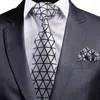 Носовые платки GUSLESON Design Silk Tie Solid Silver Black Neck Треугольный узор Клетчатый галстук и нагрудный платок Набор для свадьбы