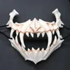 Half Animal Mask Dientes largos Demonio Samurai Masilla de hueso blanco Tengut Dragón Yaksa Tiger Resin Mask Cosplay T200509214E