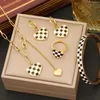 Necklace Earrings Set Checkerboard Love Pendant Fashion Stainless Steel Gold Plated India Dubai Temperament Jewelry