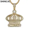 18k banhado a ouro micro pavimentado zircão cúbico coroa pingente colar masculino hip hop bling jóias gift281s