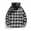 Men's Hoodies 2023 Fall High Street Colorblock Plaid Flannel Hooded Jacket Social Club Outfits Jaqueta Masculina Black Yellow