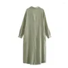 Casual Dresses YENKYE 2023 Women Rolled Up Sleeve Linen Shirt Dress Vintage Lapel Collar Female Loose Long