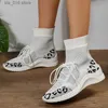 Sock Sneakers 2024 Autumn Women Knit Dress Leopard High Top Lace Up Flats Woman Super Size 43 Non-Slip Breattable Casual Shoes T230928 478