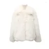 Women's Fur White Faux Coat Women 2023 Plush Jacket Female Lapel In Outerwears Ladies Short Fluffy Woman Winter Clothing