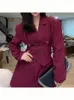 Women's Suits UNXX Dress Jacket Women Balzer Burgundy Vest Blazer 2pc Set European Retro Suit Autumn Casual Waist Belt Lace-up Two Pieces